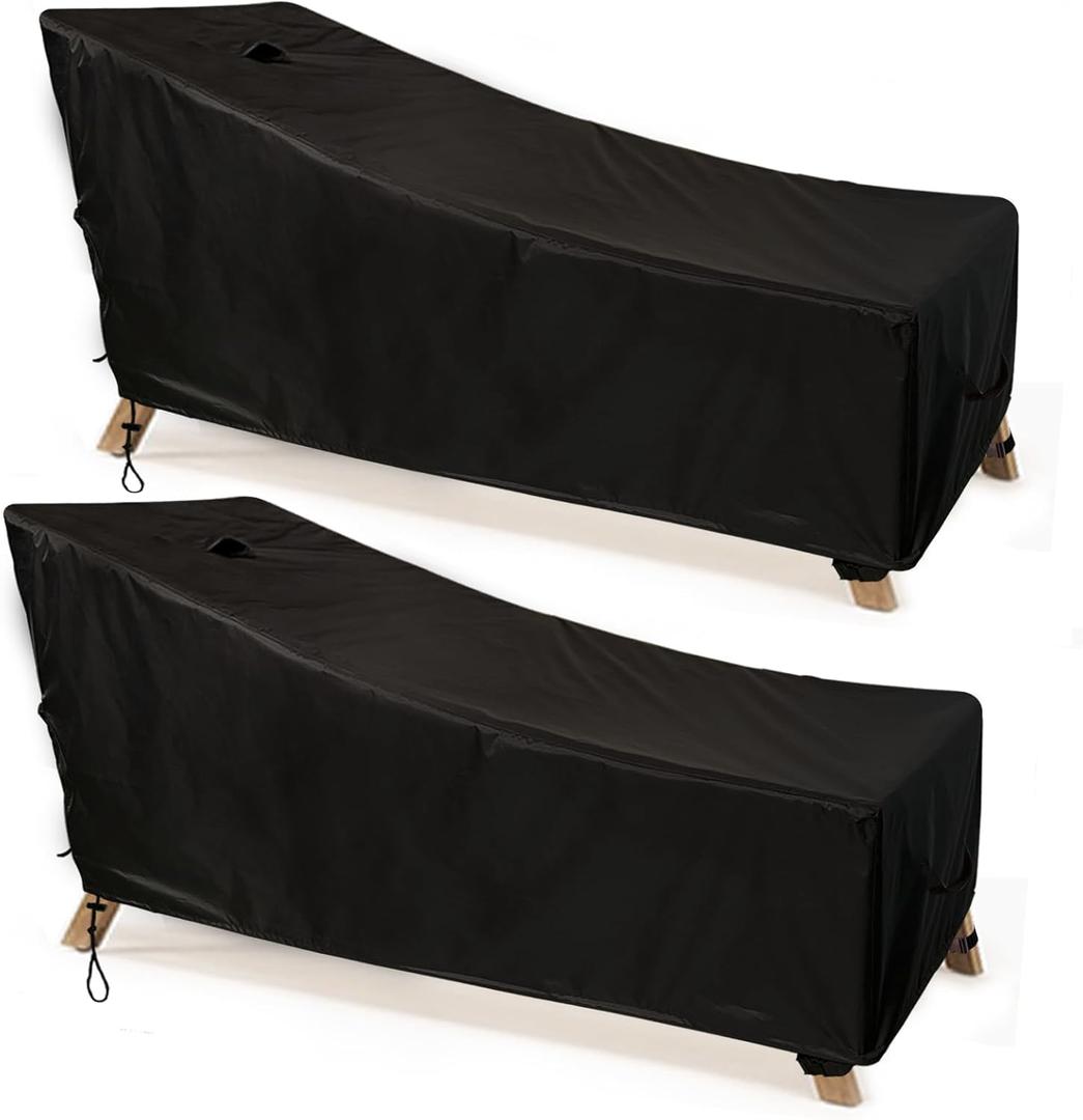 Chaise Lounge Cover Waterproof Patio Lounge Chair Cover UV Resistant Lounger Covers Dust-Proof Outdoor Lounge Chair Covers 2Pack Patio Furniture Covers 78Lx32Wx35H in Black