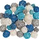Patelai 36 Pcs Wicker Rattan Balls Decorative Balls for Vase Centerpiece Bowls Orbs Filler for Home Decor,4 Sizes(Dark Blue, Sky Blue, Gray, White)