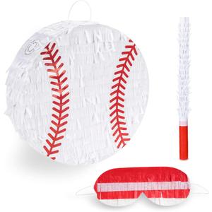 Baseball Pinata Bundle with a Blindfold and Bat (13"x13"x4"), Baseball Pinata for Boys, Perfect for Birthday Party, Sport Theme Party, Decoration