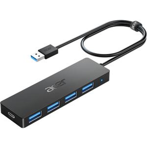 Acer USB Hub 4 Ports, Multiple USB 3.0 Hub, USBA Splitter for Laptop with Type C Power Port, Extender for A Port Laptop, PC, Desktop and More (2ft)