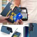 ASAPDOS for Samsung Galaxy S25 Case with Card Holder,PU Leather Shockproof Flip Case with RFID Blocking Card Holder and Kickstand for Men Women Blue