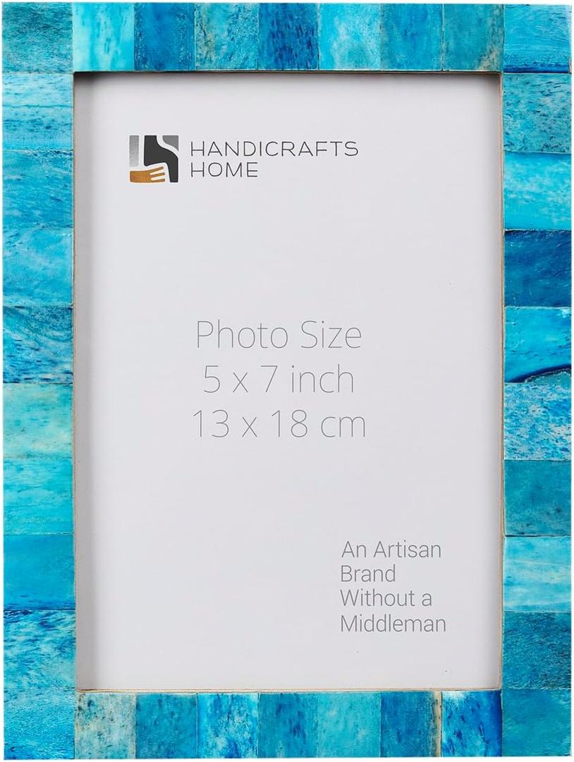 Handicrafts Home 5x7 Christmas Decor Turq Picture Frame Handmade Bone Inlay Photo Frame for Valentines Day Gift, Colorful Farmhouse Wall Decor, Shelf Decor, Vintage Home Decor & Living Room Wall Art