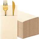 Cindeer 150 Pcs Champagne Linen Dinner Feel Napkins with Built in Flatware Pocket Prefolded Paper Disposable Airlaid Guest Hand Towel for Silverware Wedding Reception Christmas Baby Shower