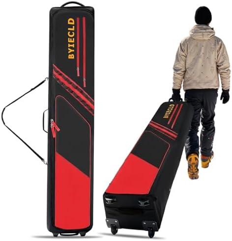 WeenthAvenue Snowboard Bag with Wheels, Up to 195CM Padded Waterproof Ski Bags for Air Travel Flying, Skis Travel Bags for Snowboard, Double Skis, Boots, Helmet, Ski Gear, Includes 2 Boot Bags