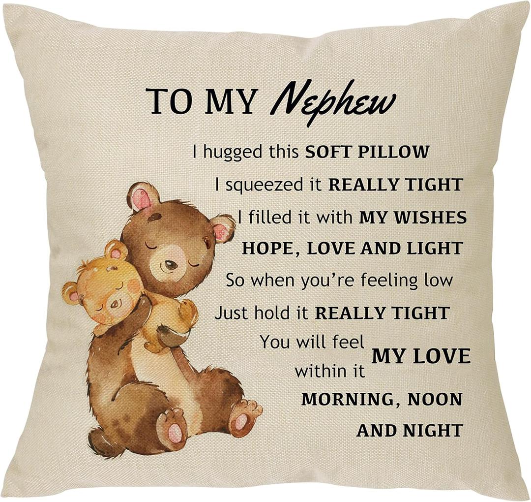 XUNLIZXY Nephew Throw Pillow Cover, Funny Gift for Men, Boys, Teens - Birthday, Christmas - Auntie, Uncle - 18"x18"