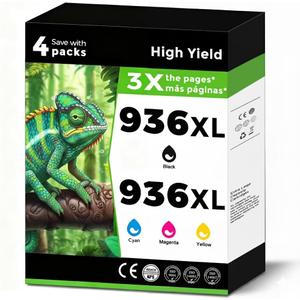 936XL (936e) Ink Cartridges Combo Pack Replacement for HP 936 e XL for OfficeJet 9122e Pro 9125e 9130e 9135e 9120e 9128e 9110b 9110e 9120b 9128 9130 9130b 9135 for HP936 Black Cyan Magenta Yellow