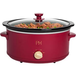 Paris Hilton 6-Quart Manual Slow Cooker, Features Three Settings (Low, High, Warm), Naturally Nonstick and Dishwasher Safe Stoneware Insert, Family Sized Capacity, Berry