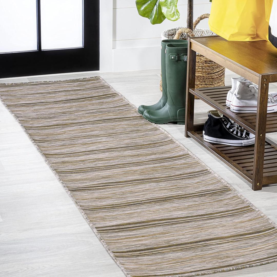 JONATHAN Y Wide Stripe Indoor Outdoor Runner Rug 2X8 Brown/Natural, Bo Modern Farmhouse for Backyard, Patio, Porch, Easy-Cleaning, High Traffic, Pet-Friendly, Non-Shedding (TSN101A-28)