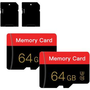 2 Pack Micro Memory Card 64 GB with Adapter, C10/U3/UHS-I/A1, TransFlash Card, TF Card for Camera, Smartphone, Tablet, Drone (Red 64GB *2)