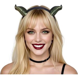 MOSTORY 3D Devil Horns Headband - Ox Horns Hairband for Halloween Devil Costume Party Adult Cosplay Renaissance (Black-green)