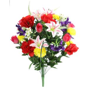 Admired By Nature 40 Stem Artificial Flowers Roses Lily Peony Mixed Bush Spring Faux Flower Arrangement for Outdoor & Indoor Wedding Home Decor, Cemetery Decorations for Grave, Spring
