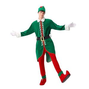 ADOMI 6 PCS Elf Costume Men Christmas Outfit Adult Santa Helper Suit Plus Size Set for Holiday Party Halloween Cosplay M