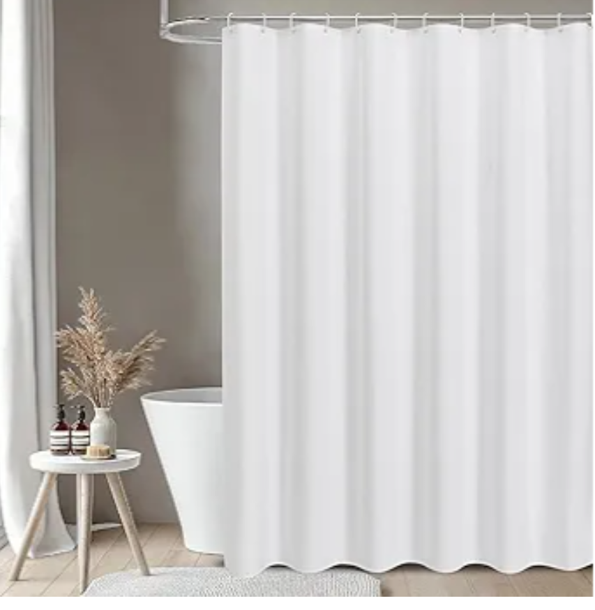 Waterproof Fabric Shower Curtain or Liner,Linen Textured,Breathable TPU & Washable Bathroom Shower Curtain Set with 12 Plastic Hooks,Modern,71x74",White