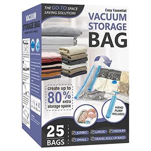 6 Pack Vacuum Storage Bags, Space Saver Vacuum Storage Bags, Vacuum Seal Bags for Clothing, Clothes, Comforters and Blankets, Hand Pump Included