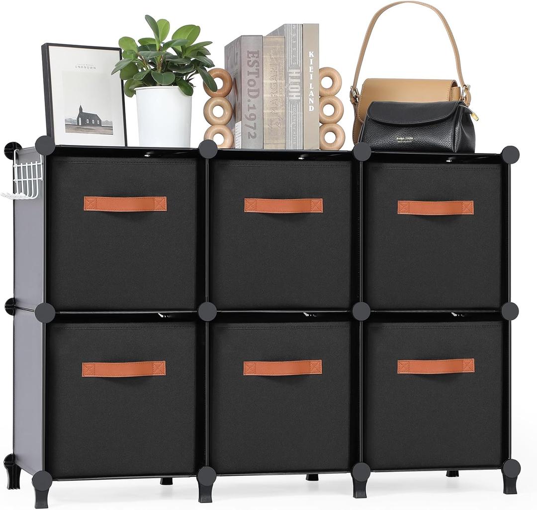 Cube Storage Organizer with Storage Bins, 6-Cube Shelves Units with 6 Organizer Bins, DIY Plastic Storage Shelves with Mallet, Closet Clothes Storage Shelves for Home, Bedroom, Living Room