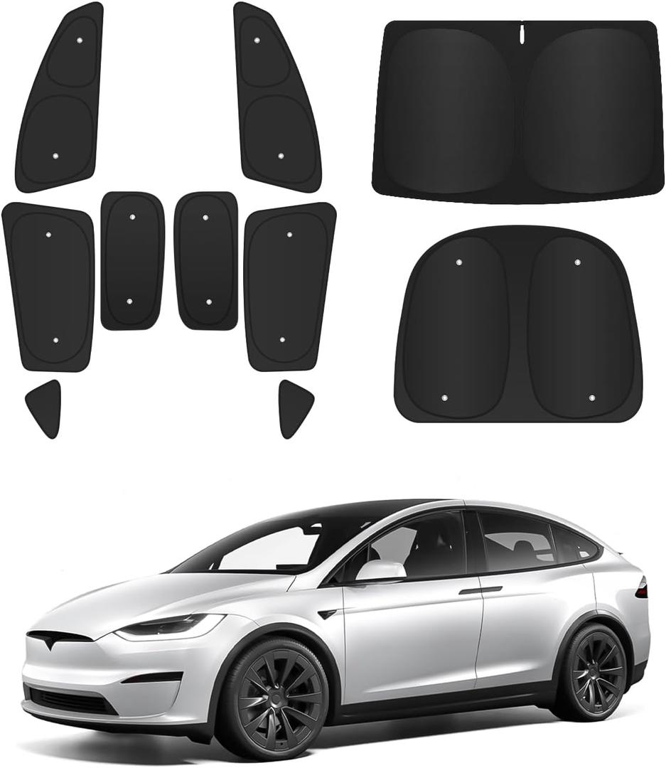 10PCS Windshield Sun Shades for Tesla Model X 2016-2024,Front&Rear Side Window Sun Shade Sun Visor Thermal Insulated Shield Privacy Protection for Camping,Napping,and Relaxing