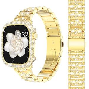 Surace Compatible with Apple Watch Band 40mm 41mm 44mm 45mm 42mm 46mm Women with Full Bling Crystal Metal Case, Jewelry Sparking Luxury Diamond Dressy Band for iWatch Series 11/10/9/8/7/6/5/4/SE3 Size: 44mm (Series 6/5/4/SE)