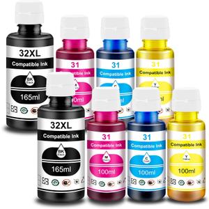 Pristar 8 Pack 32XL 31 Ink Compatible with HP 31 32XL Ink Bottle Set Replacement with HP Smart Tank 6001 5101 651 5000 7301 7001 7602 5102 Plus 551 455 457 450 (165 ML 32XL Black, 100 ML 31 CMY (2*BK+2*C+2*M+2*Y)