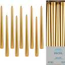 Pack of 10 Taper Candles, 10 Hours Time, Dripless, Smokeless, Paraffin Wax, with Cotton Wicks, 10 inches, Colorful, Birthday, Home Decor, Weddings, Valentines Day (10, Metallic Gold)
