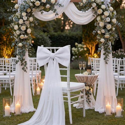 Zeyune Giant Mesh Bow Wedding Decoration Extra Large Bow Coquette Room Decor Hanging Backdrop for Wedding Door Arch Birthday Baby Shower Bachelorette(White,55.12 x 25.59 Inch)