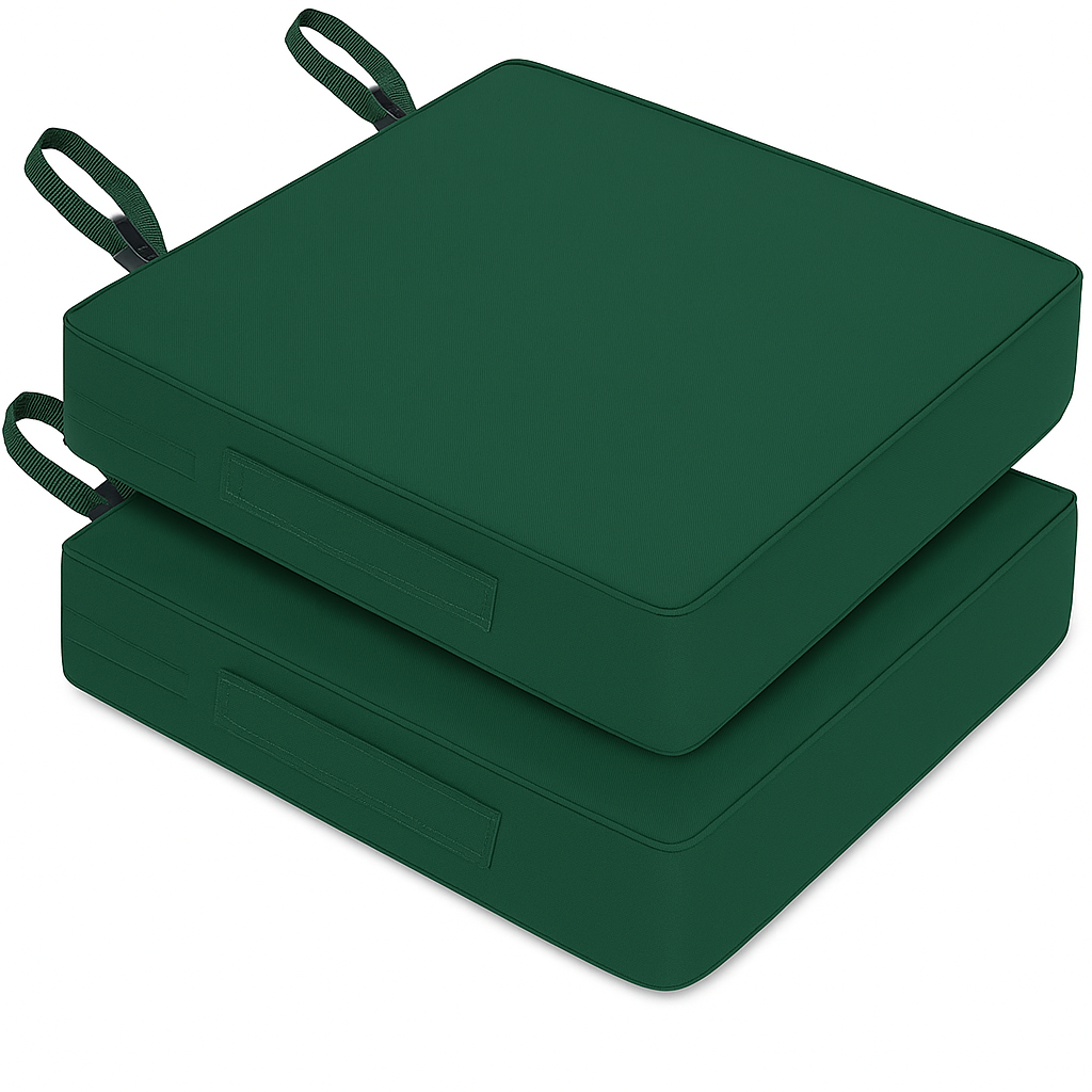 Patio Chair Cushion 22x40x3 Inch Waterproof Outdoor Seat Cushions for Patio Furniture 5-Year Color Fastness Garden Sofa Couch Chair Pads with Handle and Adjustable Straps (2 Pack, Green)
