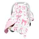 Baby Car Seat Cover, Peekaboo Opening Car Seat Canopy for Baby Girls Boys, Mom Nursing Breastfeeding Covers, Blanket for Infant, Pink Rose