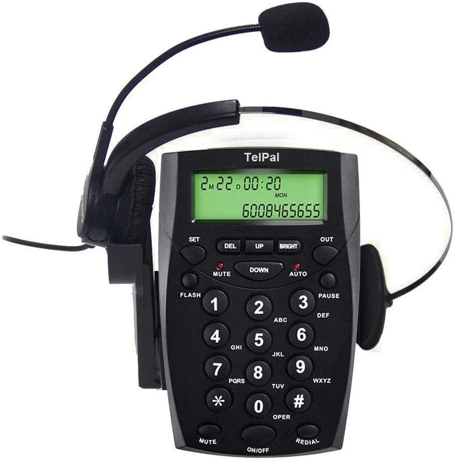 TelPal Call Center Headset Telephone with Dialpad & Noise Cancelling Monoral Over Ear Headphone & Mic, Wired Analog Landline Home & Office Telephone with Caller ID