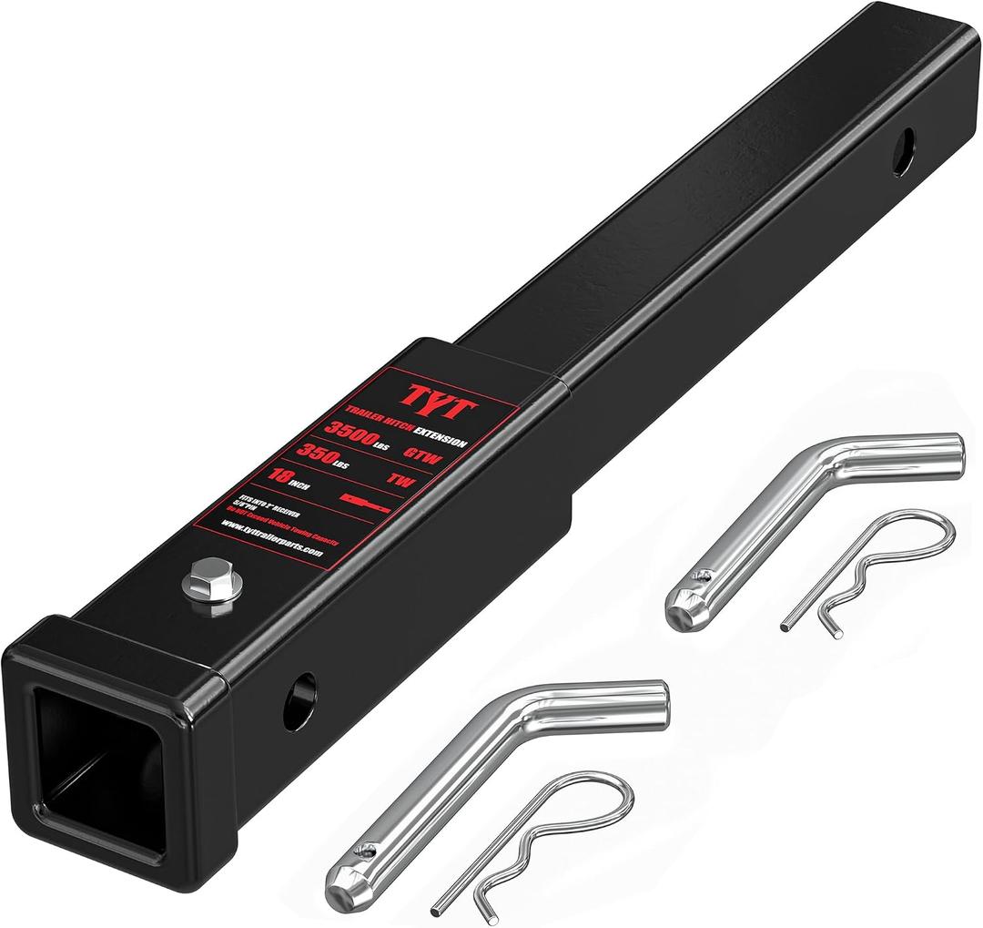 TYT 18" Trailer Hitch Extension, Fits 2 inch Receiver Tube,with 5/8" Advanced Hitch Pin 2-Pack, 3500 lbs GTW / 350 lbs TW