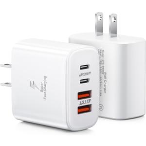 USB C Charger Block, 2-Pack 40W 4-Port USB C Wall Charger Fast Charging Dual Port PD Power Adapter+QC Double Wall Plug Multiport Type C Brick Chargers for iPhone 16 15 14 13 12 11 Pro Max XS,Samsung