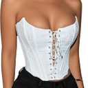 Remidoo Corset Tops for Women Strapless Lace Up Overbust Corset Bustier Sexy Night Out Crop Tank Top White Small