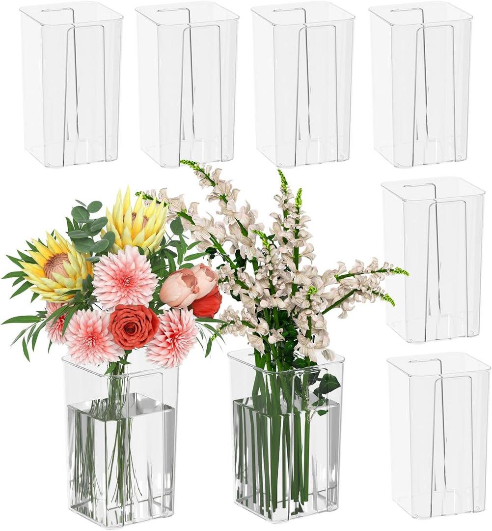 Kiddream 8 Packs Clear Acrylic Flower Vases for Centerpieces, Plastic Tall Square Vase