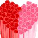 50Pcs Plastic Heart Shaped Straws, Disposable Fun Drinking Straws for Valentine's Day Wedding Bridal Shower Birthday Party Decor (Pink&Red)
