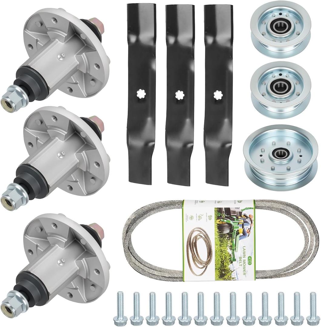 48" Spindle Rebuild Kit Fit for John Deere D140 LA130 X110 X120 X140 LA140 LA145 LA155,3 Spindles GY20454 GY20867, Blade AM141035 GX21784, Belt GX20571 GX21833