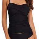 BIKINX Tankini Swimsuits for Women Plus Size Swimwear Tummy Control Two Piece Bathing Suits (12, Black)