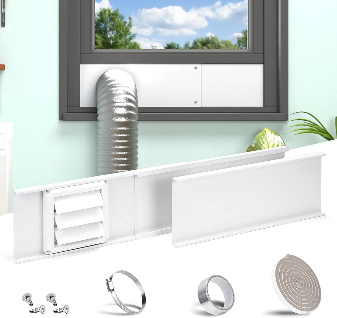 Daisypower Dryer Vent Window Kit, Adjustable Window Vent Kit with Outdoor Dryer Vent Cover,4 Inch Hood for Exhaust Ventilation