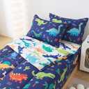 ADASMILE A & S Dinosaur Zipper Bedding Sets Twin Dinosaur Comforter Set for Boys Jungle Themed All in One Zipper Bed Set Kids Bed in A Bag with Dino Sheets All Season Home Decor Blue