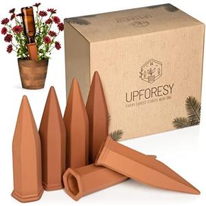 Upforesy 6 Pack Terracotta Watering Spikes for Indoor and Outdoor Plants - Simple and Easy Setup - Keep Plants Happy and Watered While You are Away