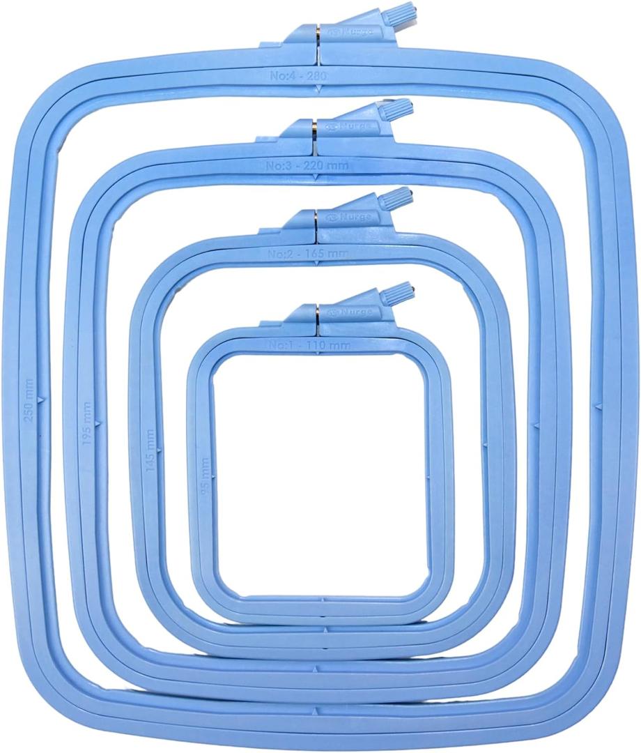 Nurge Square Embroidery Hoop - Plastic Cross Stitch Frame for Needlepoint & Embroidery - Adjustable Craft Hoop - Blue - Set of 4