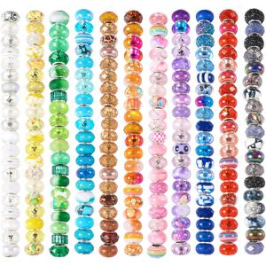 Beadthovne 220Pcs Assorted European Large Hole Beads for Bracelets, Mix Fairy Wands Beads Rondelle Resin Rhinestone Charm Craft Beads Bulk for Jewelry Making DIY Pens Charms Bracelet Necklace