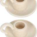DOITOOL Beige Ceramic Candle Holders with Handle, Decorative Candlestick Holders Set of 2 Nordic Style Taper Candle Holders for Home Wedding Party, Anniversary Housewarming (7 x 5 cm)