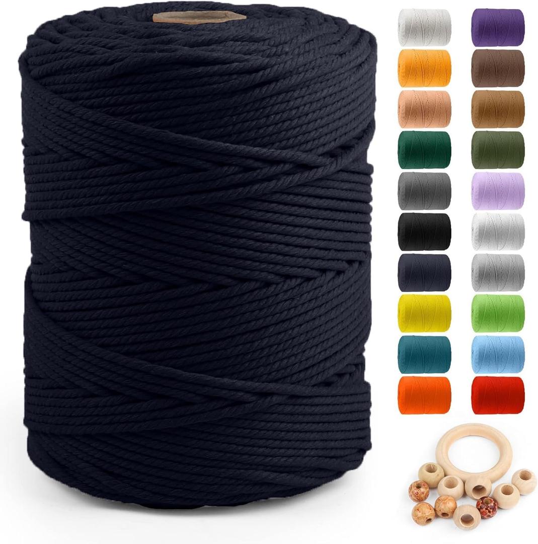 Macrame Cotton Cord 5mm x 328yds, ZUEXT Natural Handmade Navy Braided Cords 4 Strands Knitted Rope String for Craft Wall Hanging Weaving Tapestry Dream Catchers Hanger DIY Gift (300m)