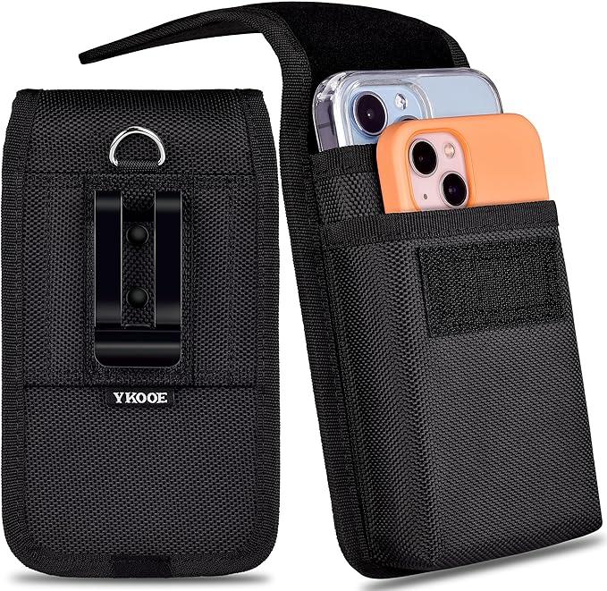 ykooe Heavy-Duty Dual Phone Holster Compatible with iPhone/Samsung Galaxy/Google Pixel & Moto G Power - Secure Fit with Military-Grade Large Belt Clip, Black