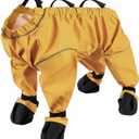 ASENKU Dog Shoes for Medium Dogs, Soft Adjustable Dog Boots & Paw Protectors, Waterproof Anti-Slip Dog Clothes with Boots for Rainy Days, Running, Hiking, Outdoor Walking (Yellow, M)