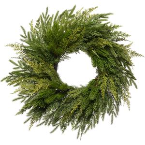 Somikis 24 Inch Christmas Wreaths for Front Door, Real Touch Norfolk Pine & Cedar Wreath for Winter Indoor & Outdoor Porch Windows Wall, Realistic Artificial Wreath Home Decor