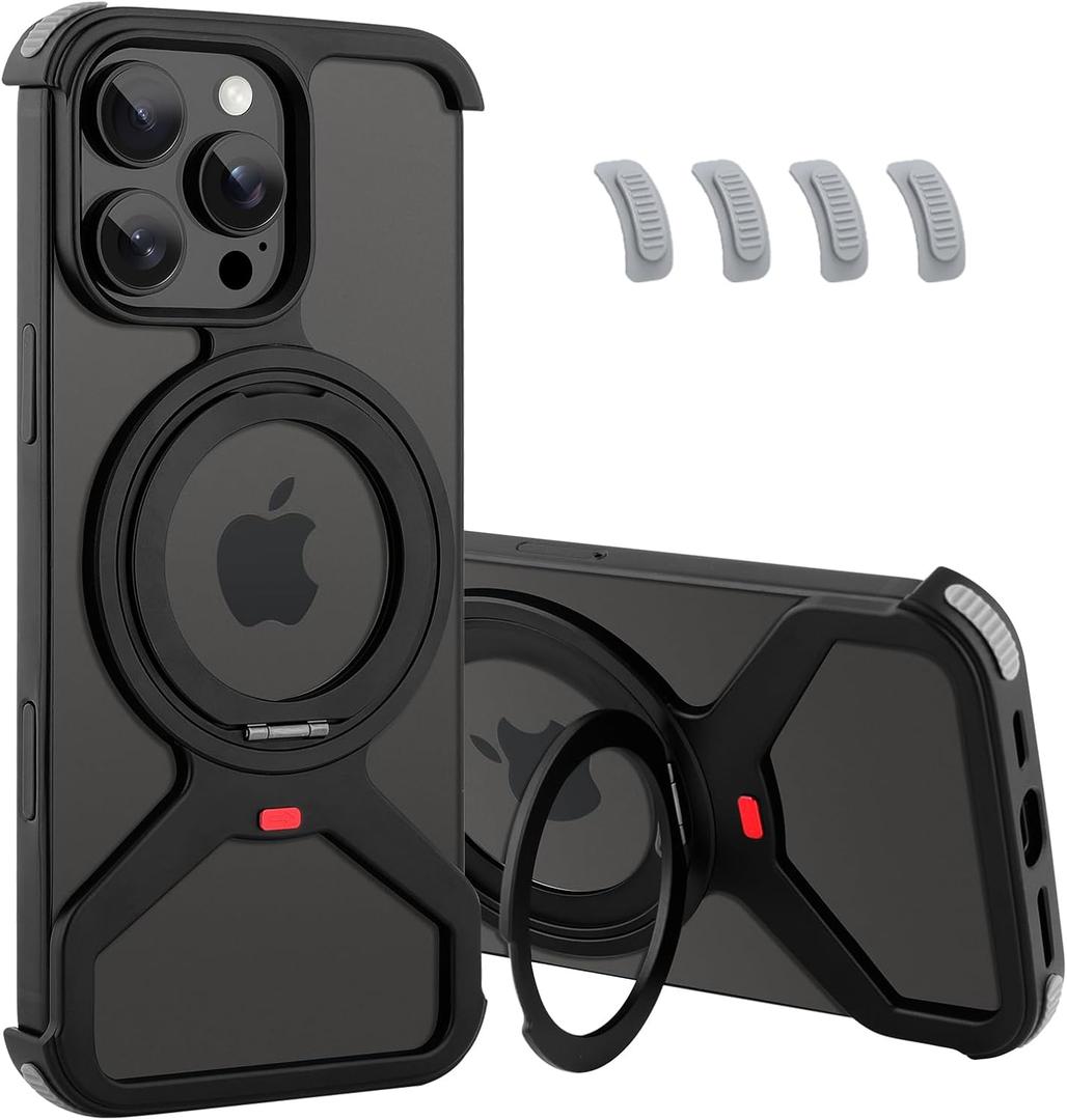 Metal Frameless Stand Phone Case Compatible with iPhone 16 Pro Max Phone Case Metal Magnetic Frameless Kickstand Case (Metal Black Case)