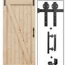 EaseLife 6.7FT Sliding Barn Door Hardware Track Kit & Handle, Big Industrial Spoke Wheel Pulley, Wall Mount, Slide Smoothly Quietly, Easy Install, Black, 80" Track Fit for 36-38" Wide Opening (No Door)
