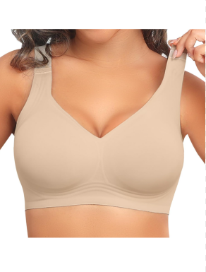 PoseFree Womens Seamless Wireless Supportive Bra Push Up Comfort Soft No Underwire Full Coverage T-Shirt Bra, Size 2XL