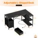 Alpen Computer Desk with Drawers, L Shaped Desk for Bedroom with Power Outlets, Gaming Table with 3 Drawers and Shelves, Corner Desk for Gaming, Study Writing PC Table, Black, 47 Inches Without Led Lights