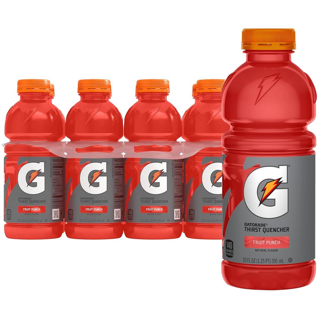 Gatorade Thirst Quencher Sports Drink, Fruit Punch, 20oz Bottle, 8 Pack, Electrolytes for Rehydration (EXP 01/10/26)