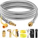 12FT Propane Quick Connect Hose for RV to Gas Grill, RV Quick Connect Propane Hose with 1/4" Safety Shutoff Valve, Quick Disconnect Propane Hose with Elbow Adapter for Blackstone 17"/22" Griddle